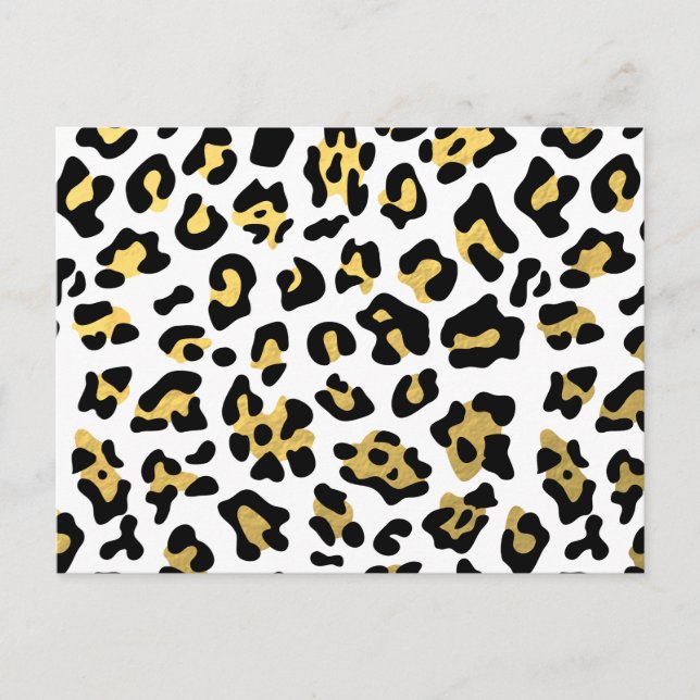 Faux Gold Foil Black Leopard Print Pattern Postcard (Front)