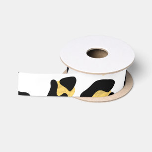 Faux Gold Foil Black Leopard Print Pattern Satin Ribbon