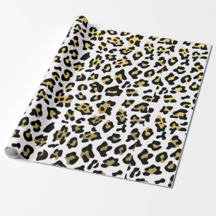 Faux Gold Foil Black Leopard Print Pattern Wrapping Paper