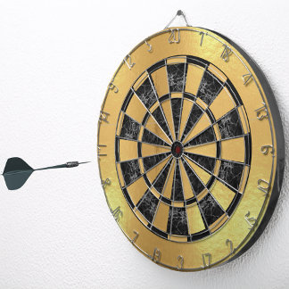 Faux Gold Foil Black Marble Faux Metallic Dartboard