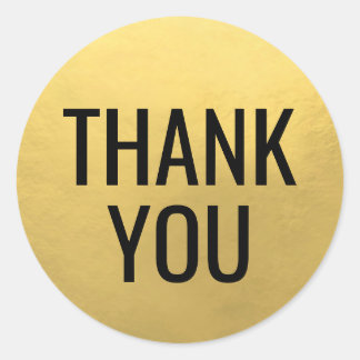 Faux GOLD FOIL Black Script Calligraphy Thank You Classic Round Sticker
