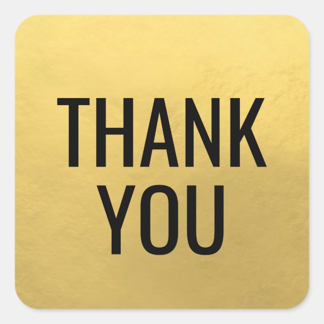 Faux GOLD FOIL Black Script Calligraphy Thank You Square Sticker (Front)