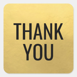 Faux GOLD FOIL Black Script Calligraphy Thank You Square Sticker
