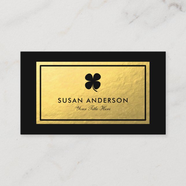 Faux Gold Foil - Black Shamrock Logo Business Card (Front)