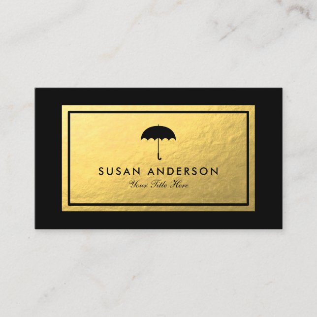 Faux Gold Foil - Black Umbrella Business Card (Front)