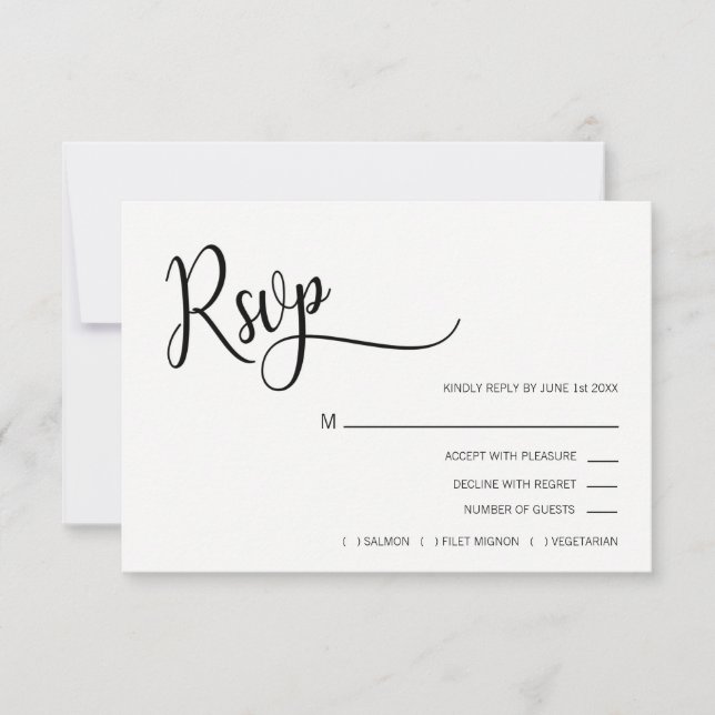 Faux Gold Foil Black & White RSVP Menu Wedding (Front)