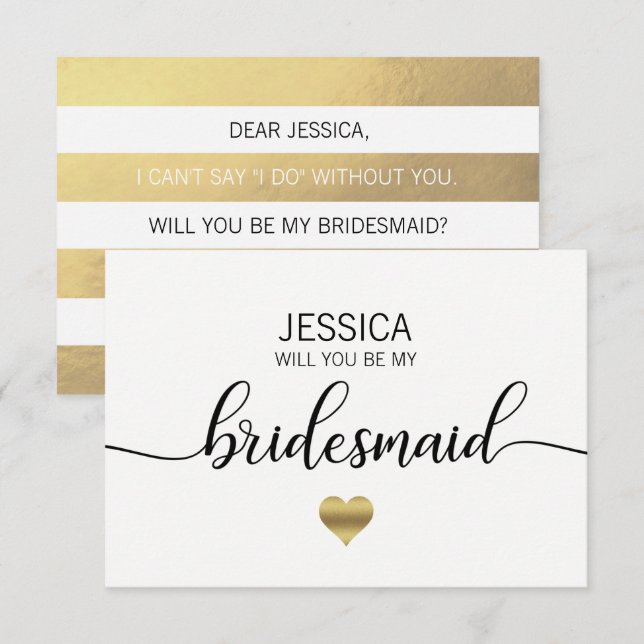 Faux Gold Foil Black Will You Be my Bridesmaid? Invitation (Front/Back)