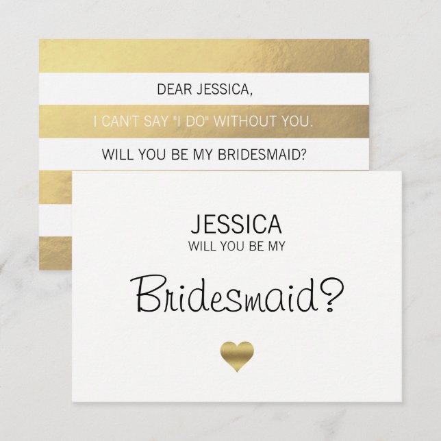 Faux Gold Foil Black Will You Be my Bridesmaid? Invitation (Front/Back)