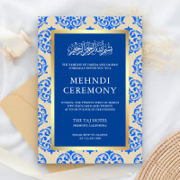 Faux Gold Foil Blue Damask Islamic Mehndi Ceremony