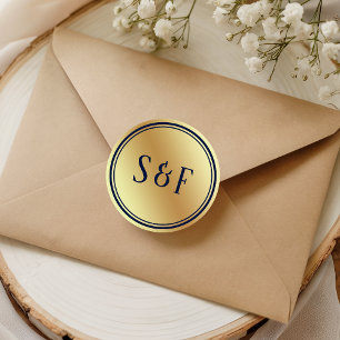 Faux Gold Foil Blue Wedding Monogram Envelope Seal