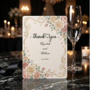 Faux Gold Foil Blush Floral Watercolor Thank You Card