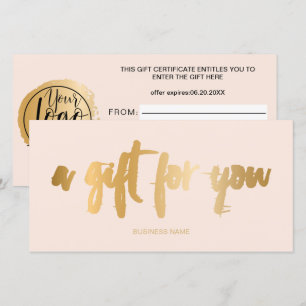 Faux gold foil blush pink logo gift certificate