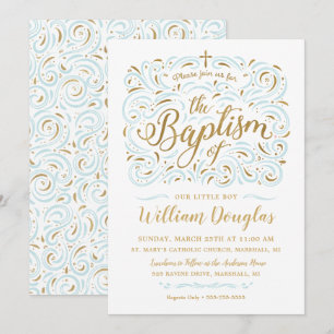 Faux Gold Foil Boy Baptism Invitation