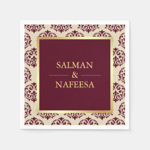 Faux Gold Foil Burgundy Damask Wedding Napkin