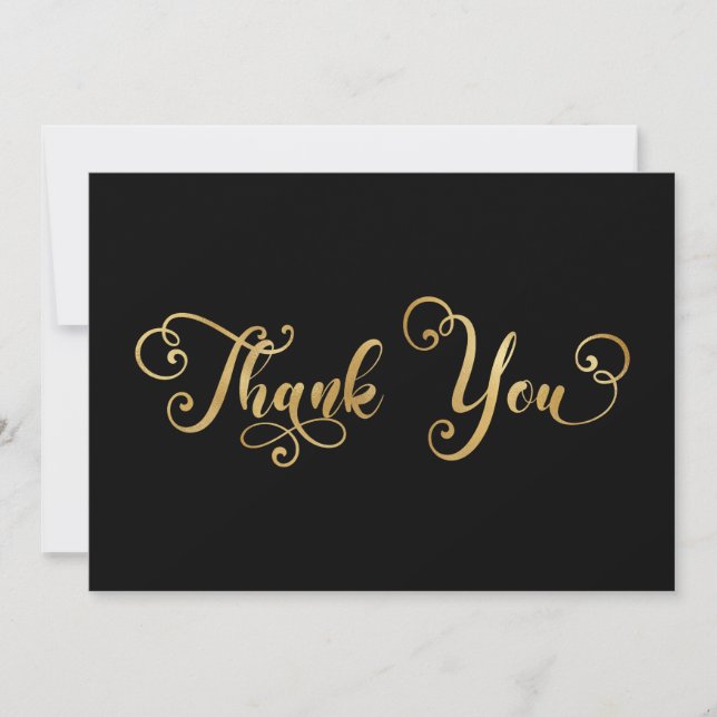 Faux Gold Foil Calligraphy Decorative Black Thank You Card (Front)