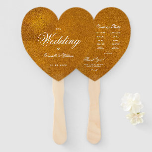 Faux Gold Foil Calligraphy Heart Wedding Program Hand Fan