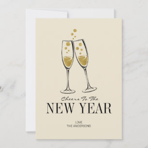 Faux Gold Foil Cheers New Year's Card