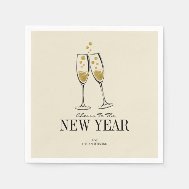 Faux Gold Foil Cheers New Year's Paper Napkins (Front)