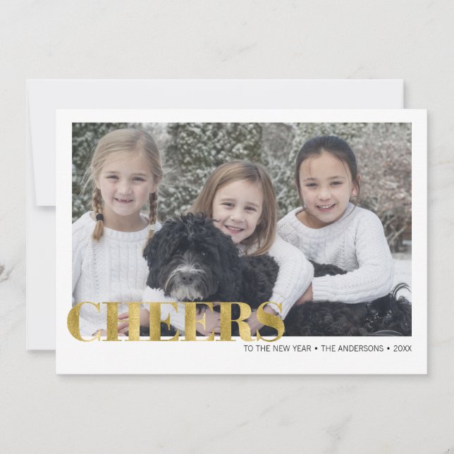 Faux Gold Foil Cheers New Year's Photo Card (Front)