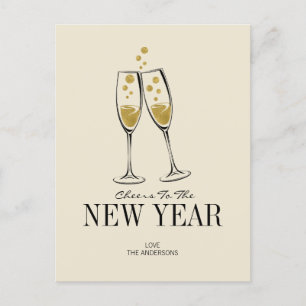 Faux Gold Foil Cheers New Year's Postcard