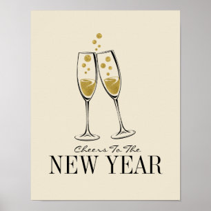 Faux Gold Foil Cheers New Year's Poster Sign