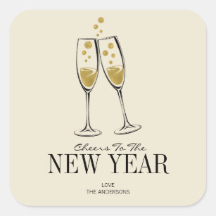 Faux Gold Foil Cheers New Year's Sticker