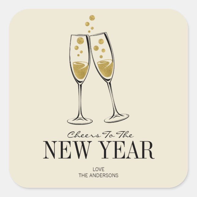 Faux Gold Foil Cheers New Year's Sticker (Front)