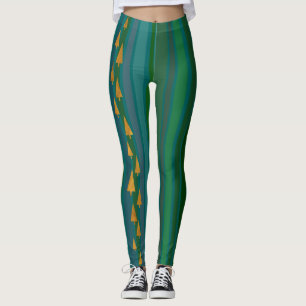 Faux Gold Foil Christmas Trees w/ Green Stripes Leggings