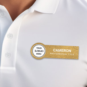 Faux Gold Foil Circle Company Logo Name Tag