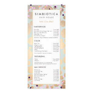 Faux Gold Foil Circles Confetti Salon Service Menu