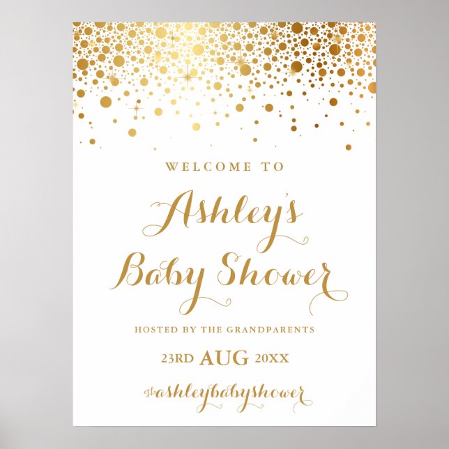 Faux Gold Foil Confetti Baby Shower Welcome Sign (Front)