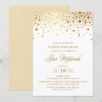 Faux Gold Foil Confetti Bar Mitzvah Invitation