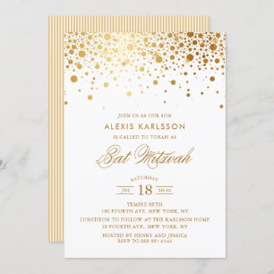 Faux Gold Foil Confetti Bat Mitzvah Invitation
