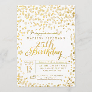 Faux Gold Foil Confetti Birthday Party Invitation