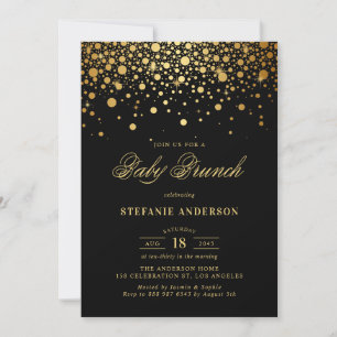 Faux Gold Foil Confetti Black Baby Brunch Invitation