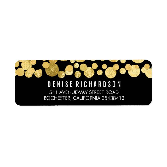 Faux Gold Foil Confetti Black Return Address Label