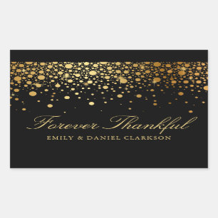 Faux Gold Foil Confetti Black Wedding Thank You Rectangular Sticker