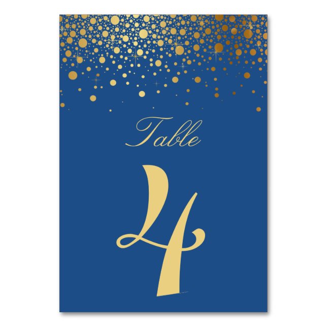 Faux Gold Foil Confetti Blue Table Numbers Bard (Back)