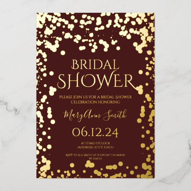 Faux Gold Foil Confetti Bridal Shower Burgundy  (Front)