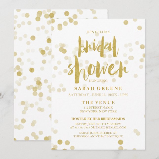 Faux Gold Foil Confetti Bridal Shower Invite (Front/Back)
