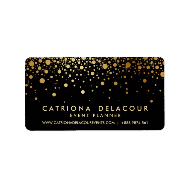 Faux Gold Foil Confetti Business Card | Black Label (Front)