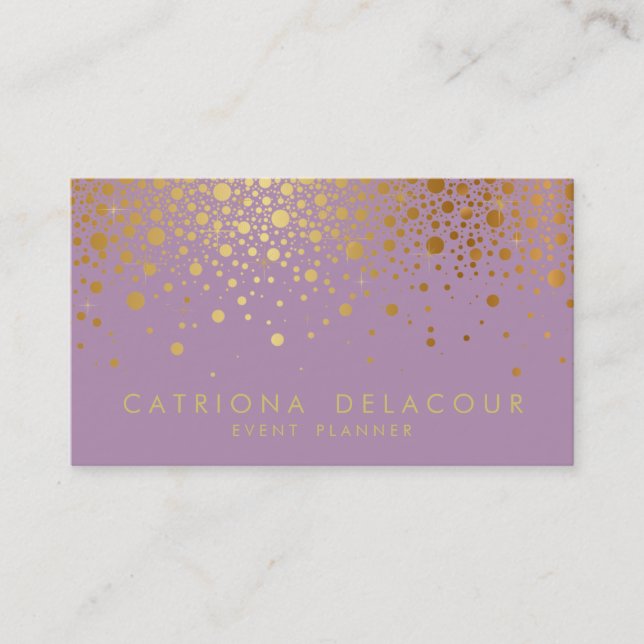 Faux Gold Foil Confetti Business Card | Lilac (Front)