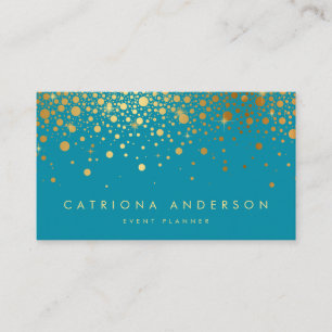 Faux Gold Foil Confetti Business Card   Teal II