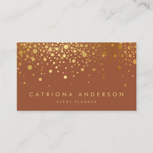 Faux Gold Foil Confetti Business Card | Terracotta (Front)