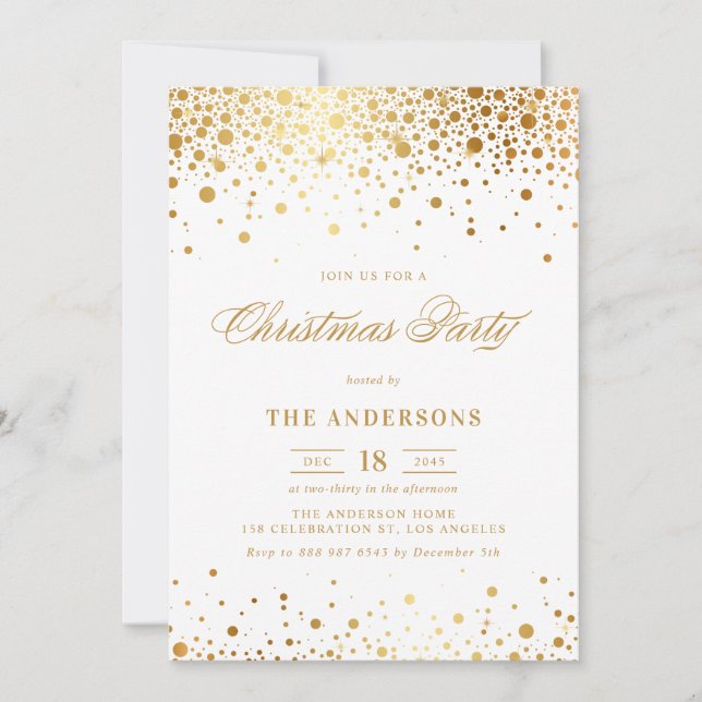 Faux Gold Foil Confetti Christmas Party Invitation (Front)