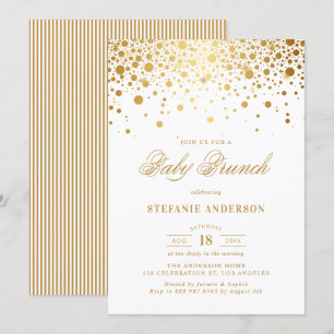 Faux Gold Foil Confetti Dots Baby Brunch Invitation
