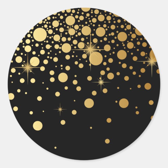 Faux Gold Foil Confetti Dots Black Classic Round Sticker (Front)
