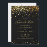 Faux Gold Foil Confetti Dots | Black Save the Date<br><div class="desc">Elegant, whimsical and stylish save the date announcement featuring faux gold foil confetti dots with pinstripes pattern. Customisable this black and gold save the date with your own details. This is faux gold foil - there will be NO actual gold foil. The texts are also completely customisable for any events....</div>