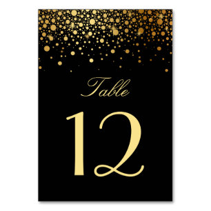 Faux Gold Foil Confetti Dots Black Table Number