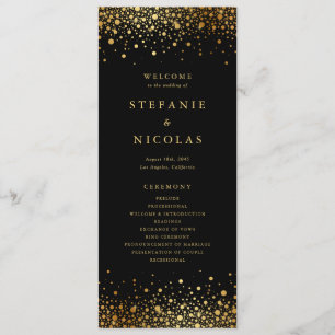 Faux Gold Foil Confetti Dots Black Wedding Programme